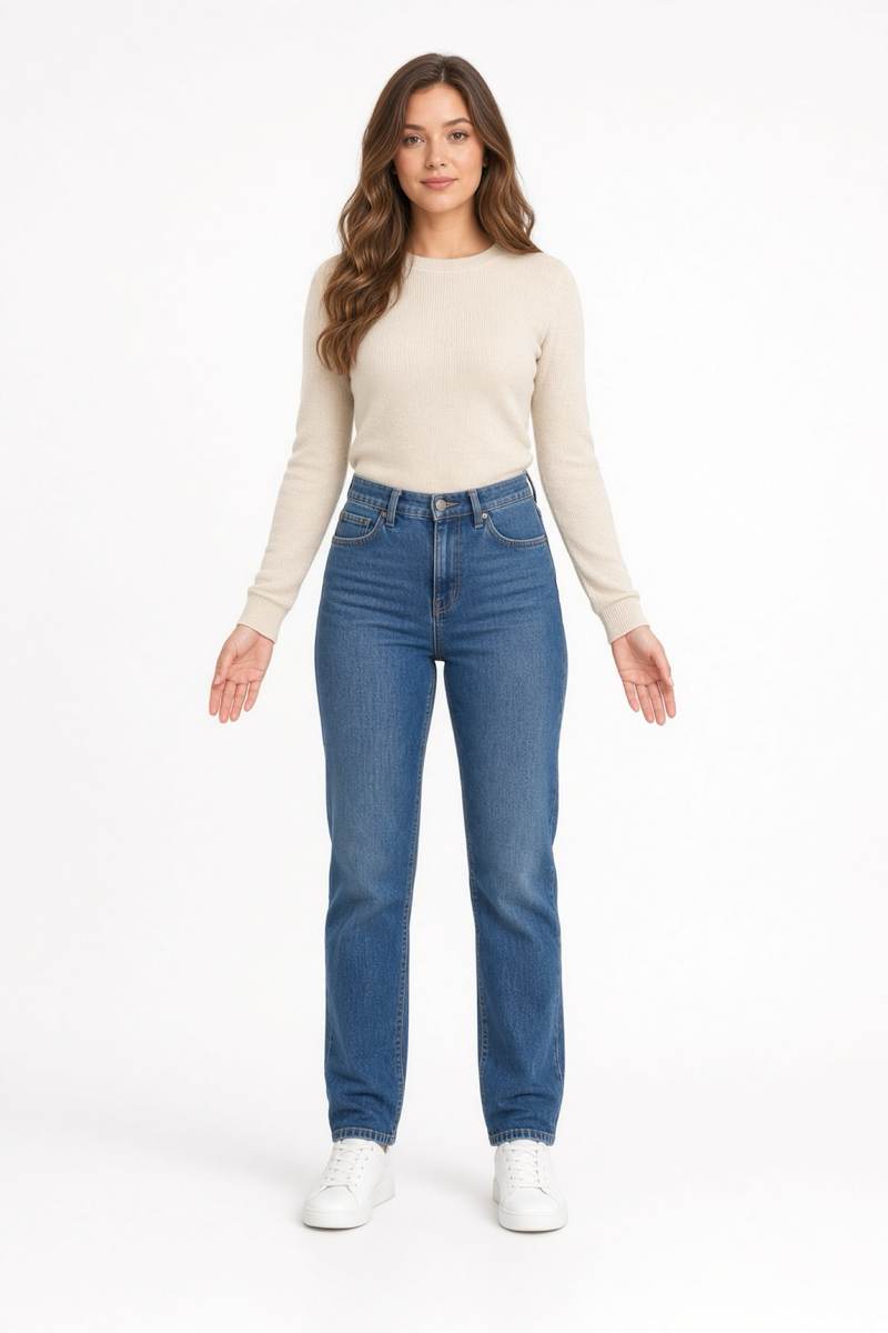 Before — sweater and blue jeans